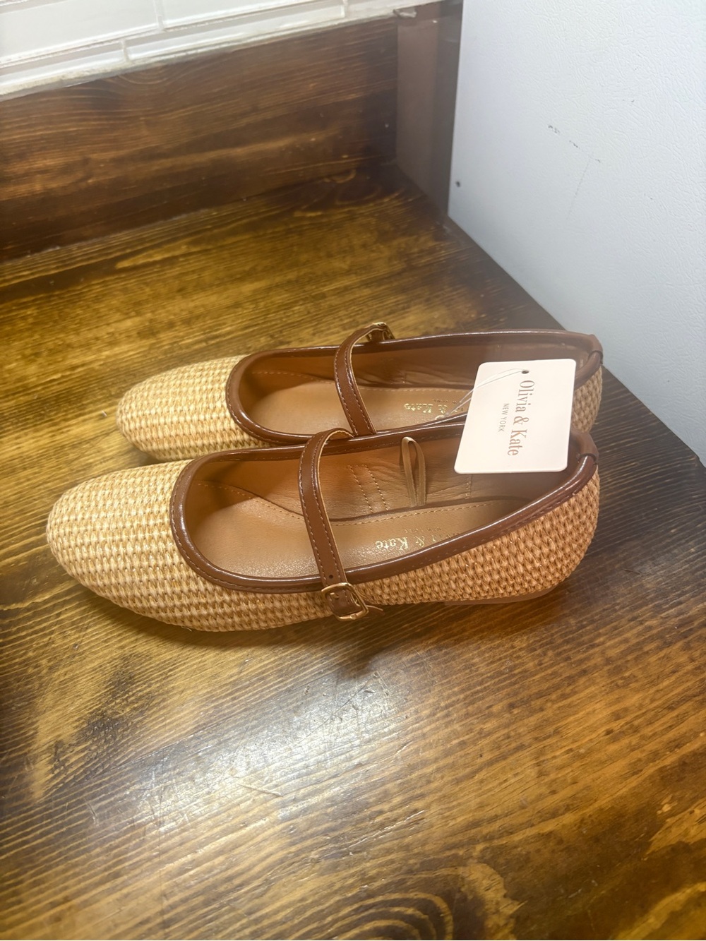 Olivia & Kate tan woven Mary Jane flats size 6